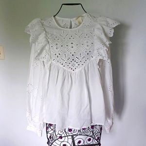 H&M cotton and eyelet ruffle blouse